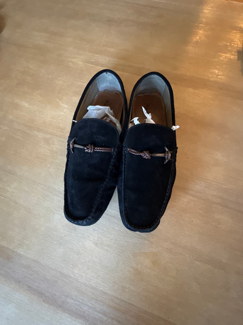 ALDO Wilbert Driving Shoes loafers nautical anchor bar Black and Bronze 10.5 US